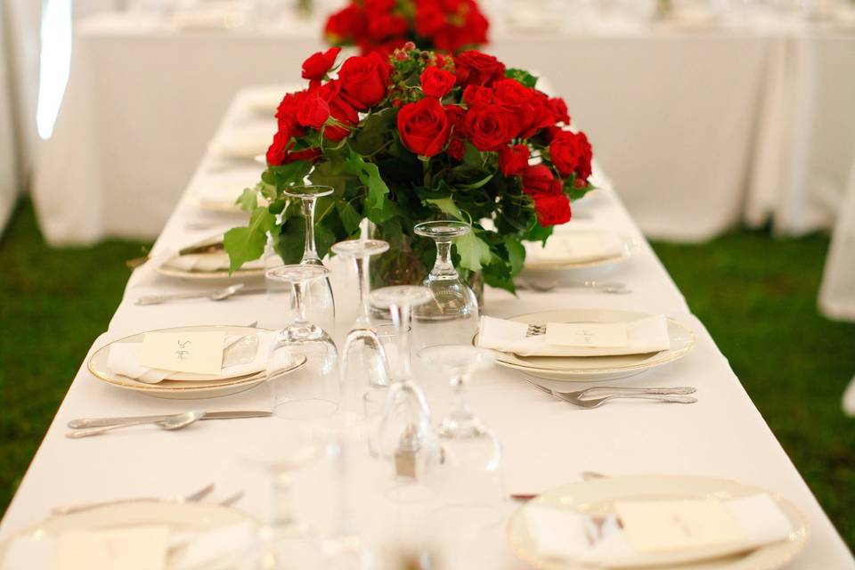 Table setting and floral centerpieces