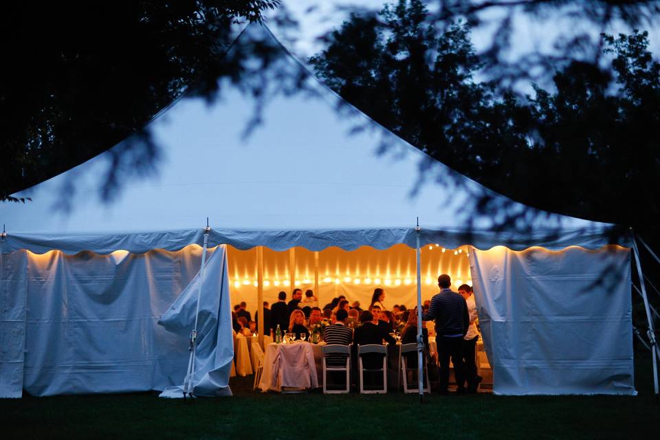 Reception tent setup