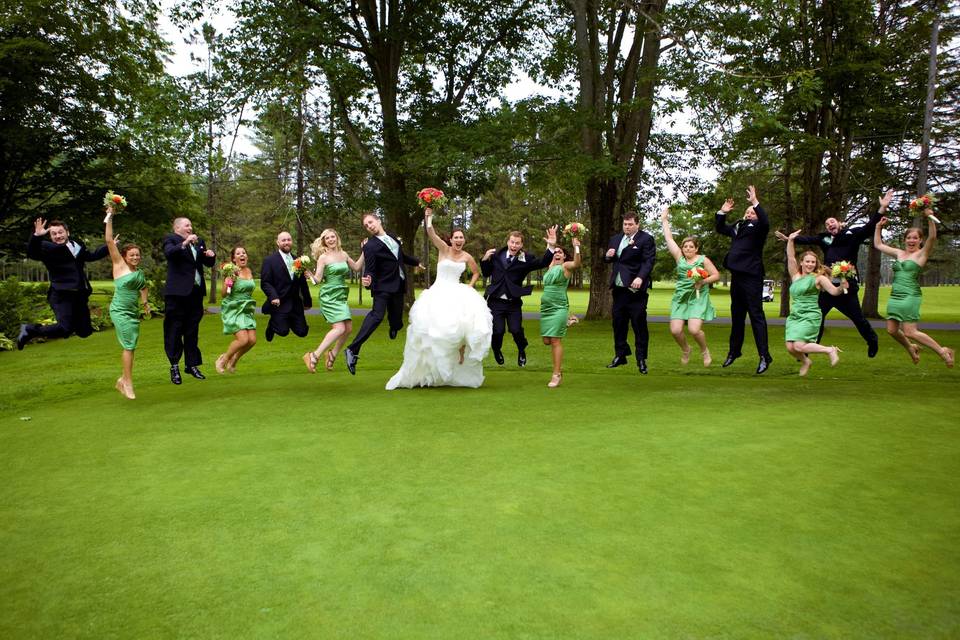 Couple with bridesmaid and groomsmen