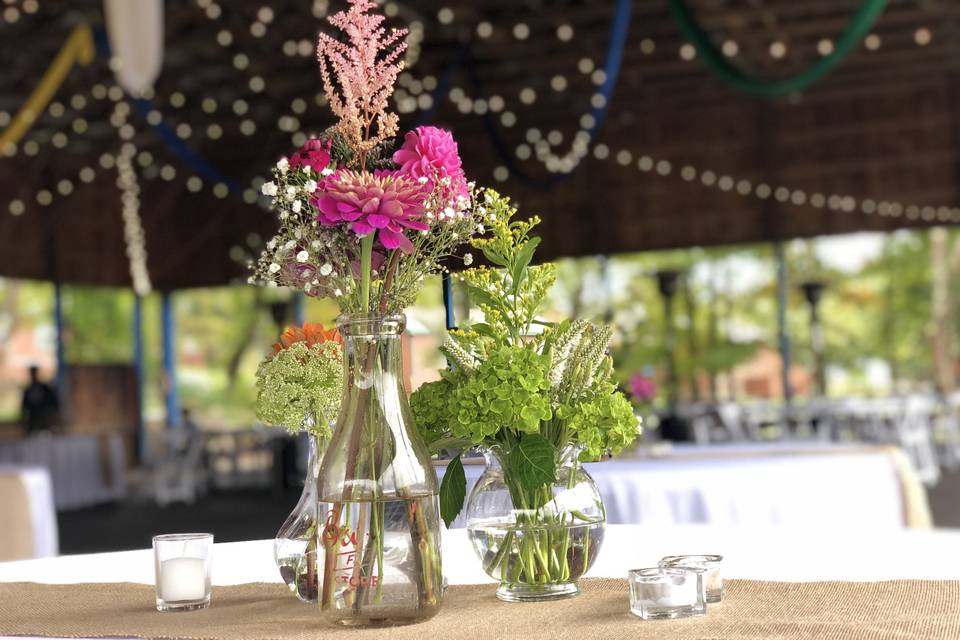 Vase and pink flowers