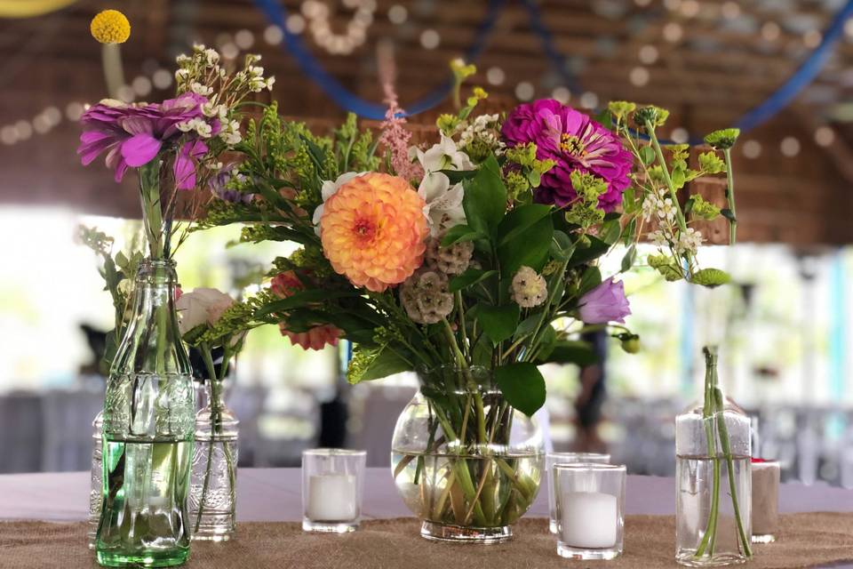 Vase and pink flowers