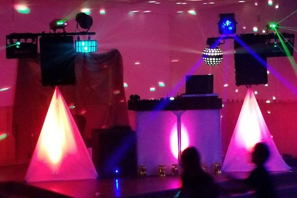 DJ setup with lighting effects
