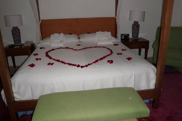 The bed decorated for romance