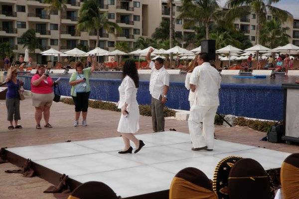 dance floor positioned between the pool and the ocean.  lovely