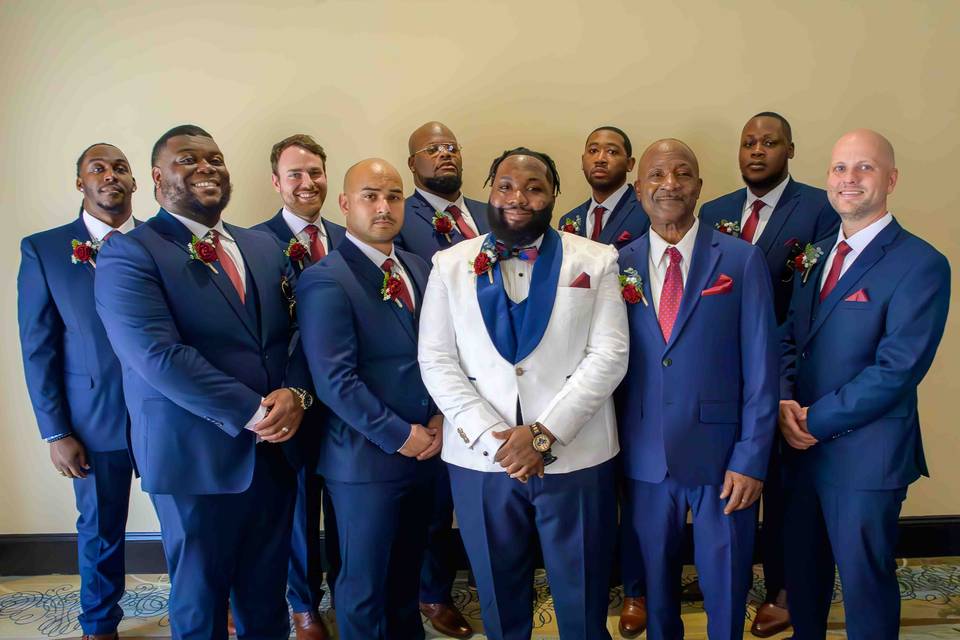 The groom standing out