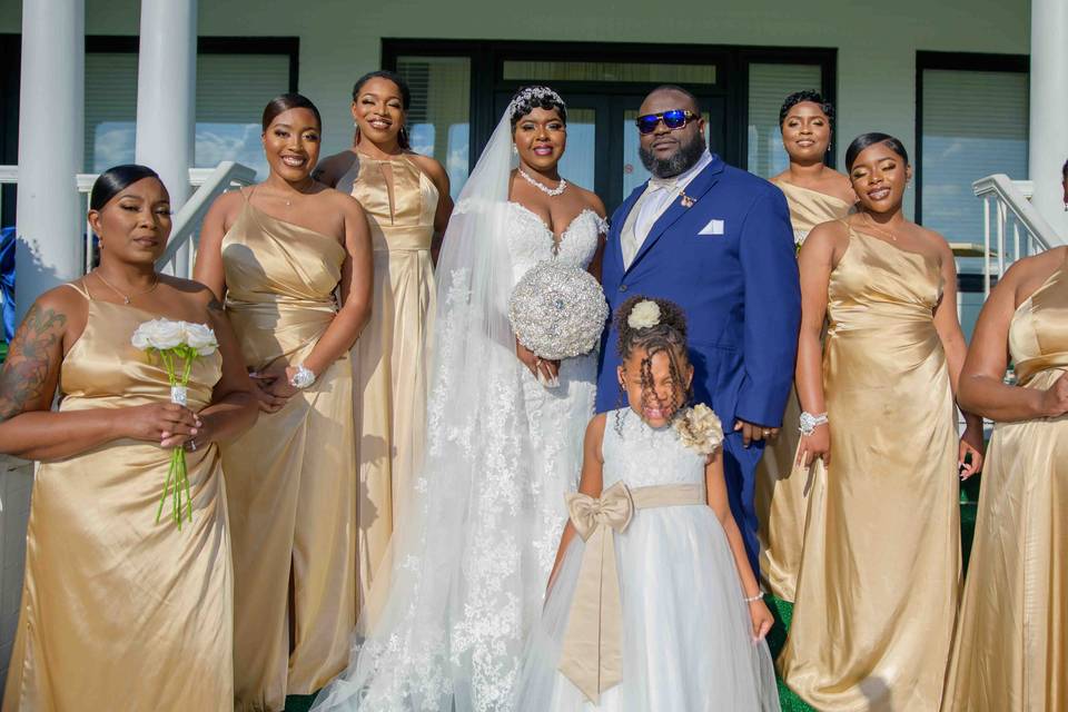 Bridemaids with the newlyweds.