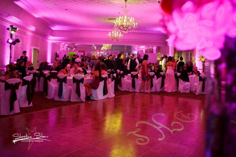 Pink reception hall lighting