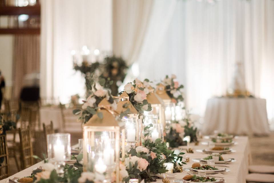 Table setup with flower centerpiece