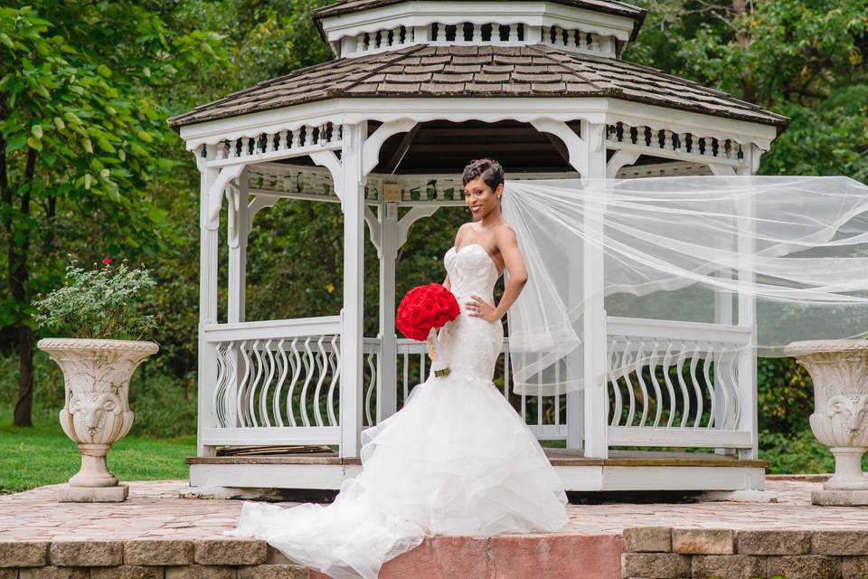 Bride and gazebo