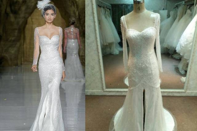 Long sleeve beaded wedding gow