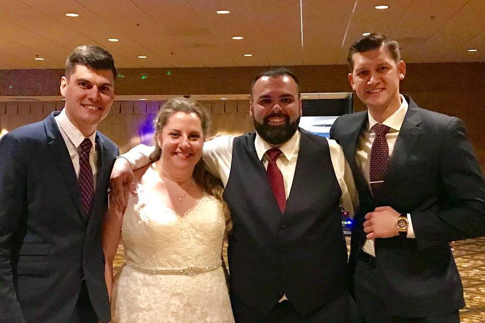 Bride and groom with their DJs