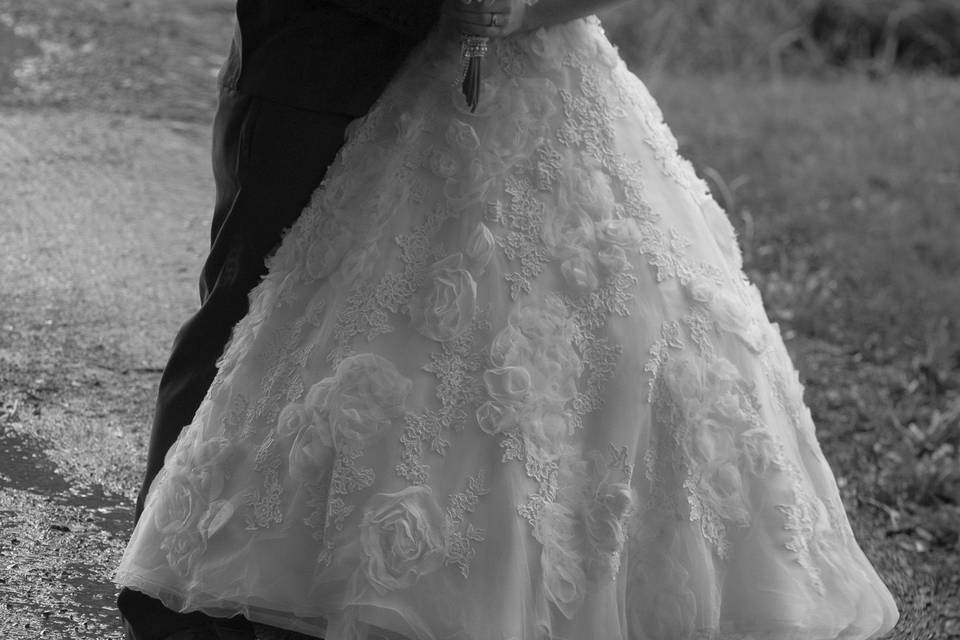 Bride and groom in black and white