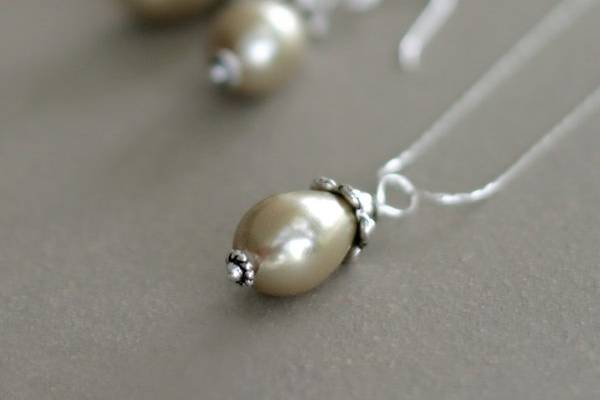 champagne glass pearl earrings and necklace set ~ for the bride or bridesmaids