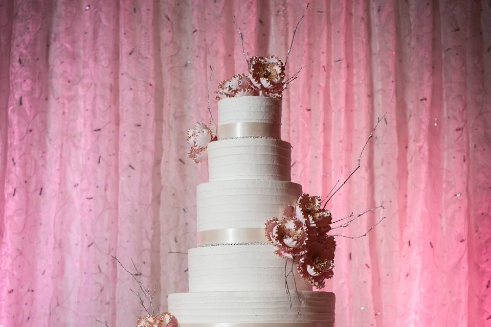 Cake display with pink background