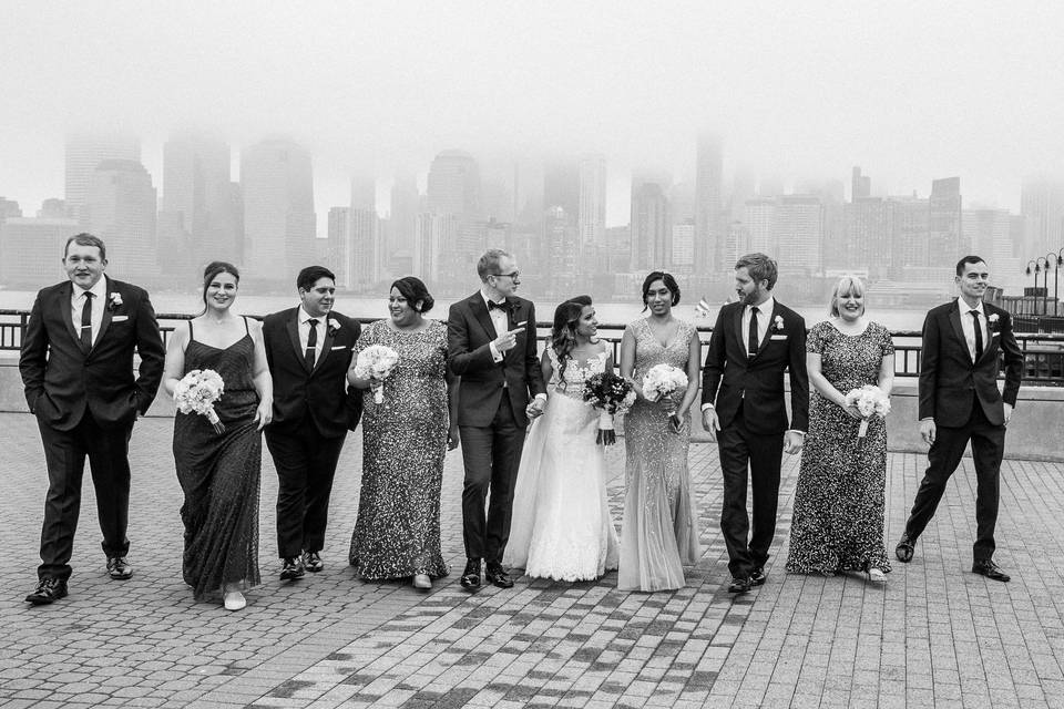 Wedding Party with skyline