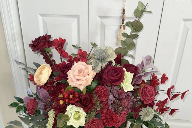 Sage green and red arrangement