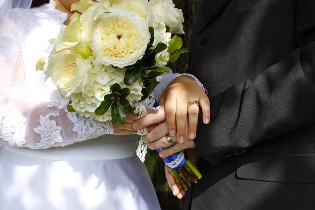 Holding bouquet