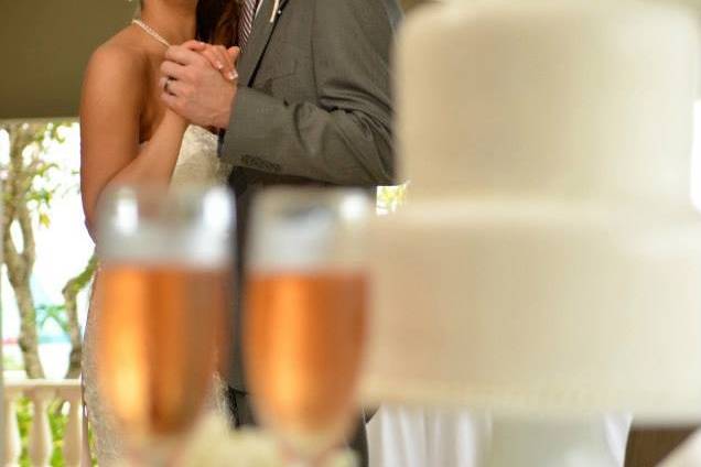 Wedding cake and champagne