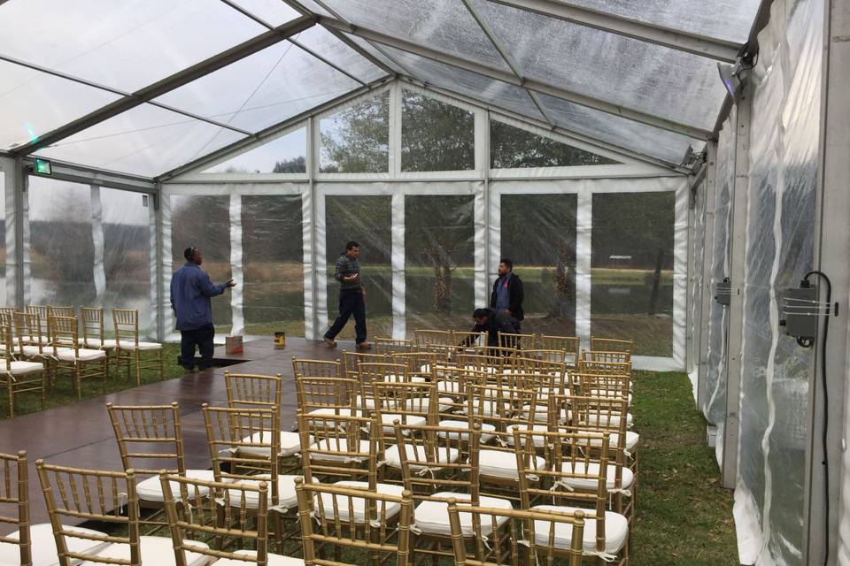 Setting up for outdoor ceremony