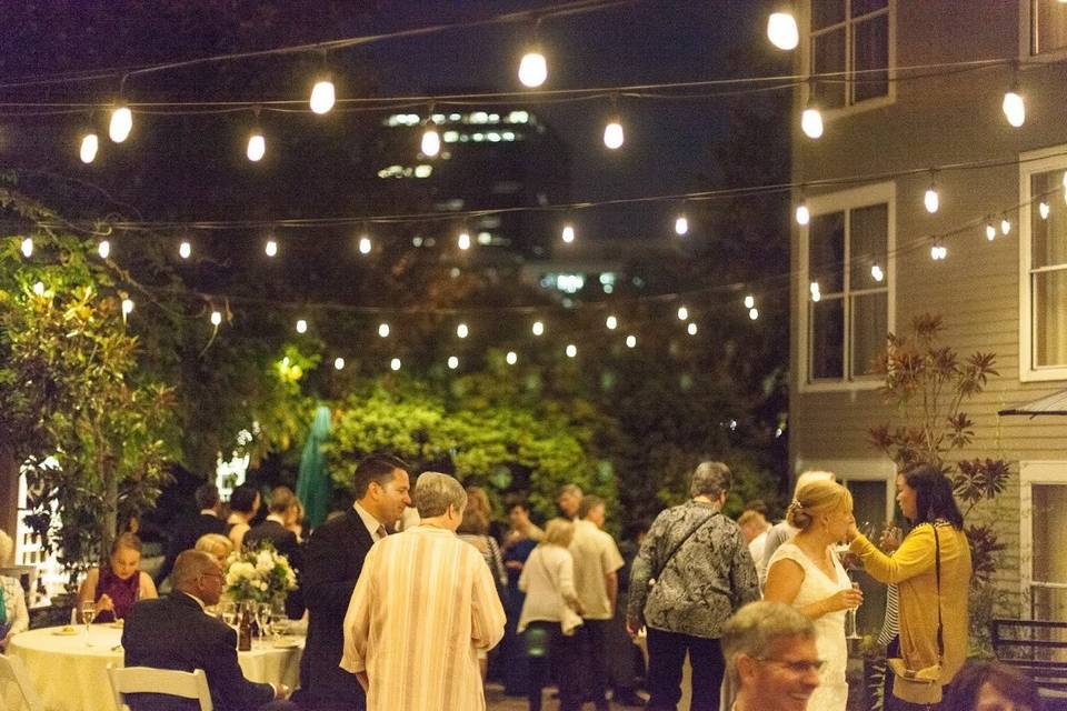 Riverfront Courtyard at night