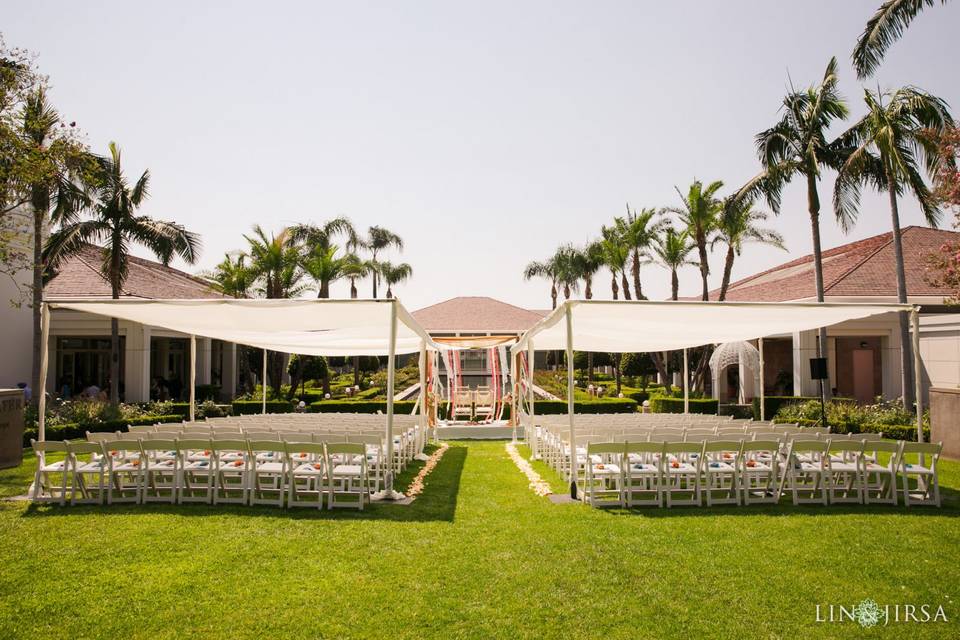 Covered outdoor ceremony setup