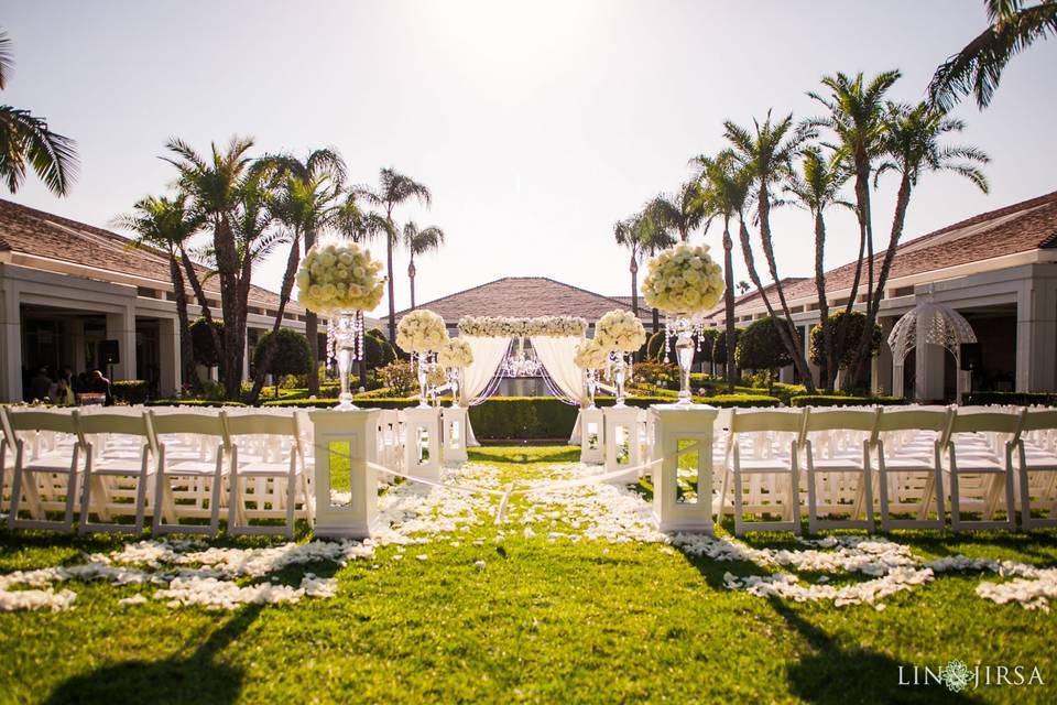 Aisle spread with petals