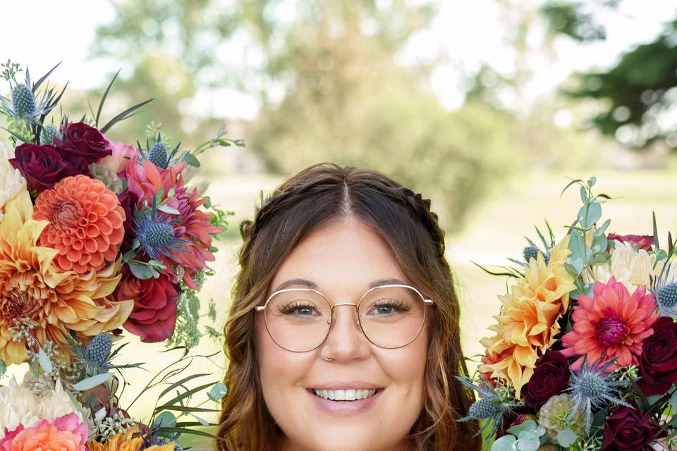 Sarah Framed in Dahlias