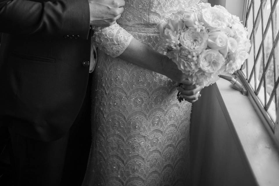 Newlyweds with bouquet