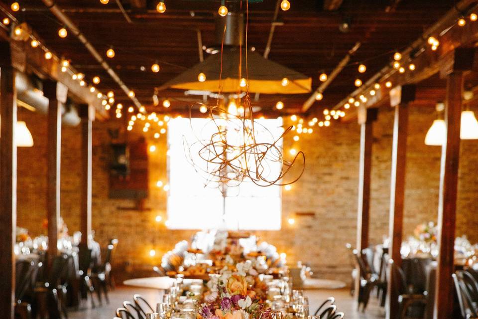 Long table setting with centerpiece