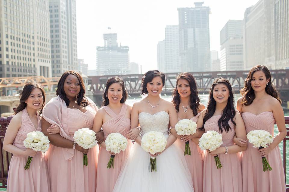 The bride with her bridesmaids