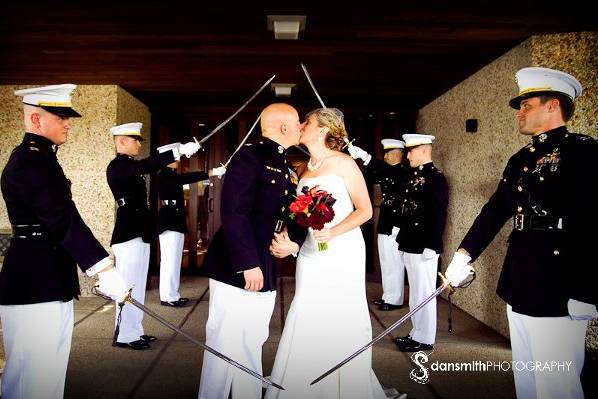 Newlyweds kissing