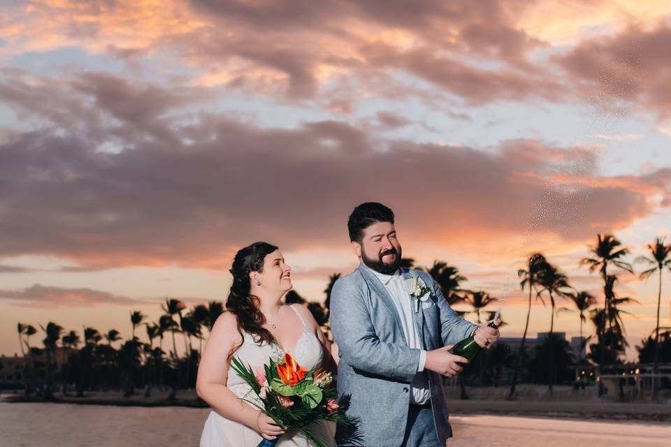 Sunset colors framing their fo