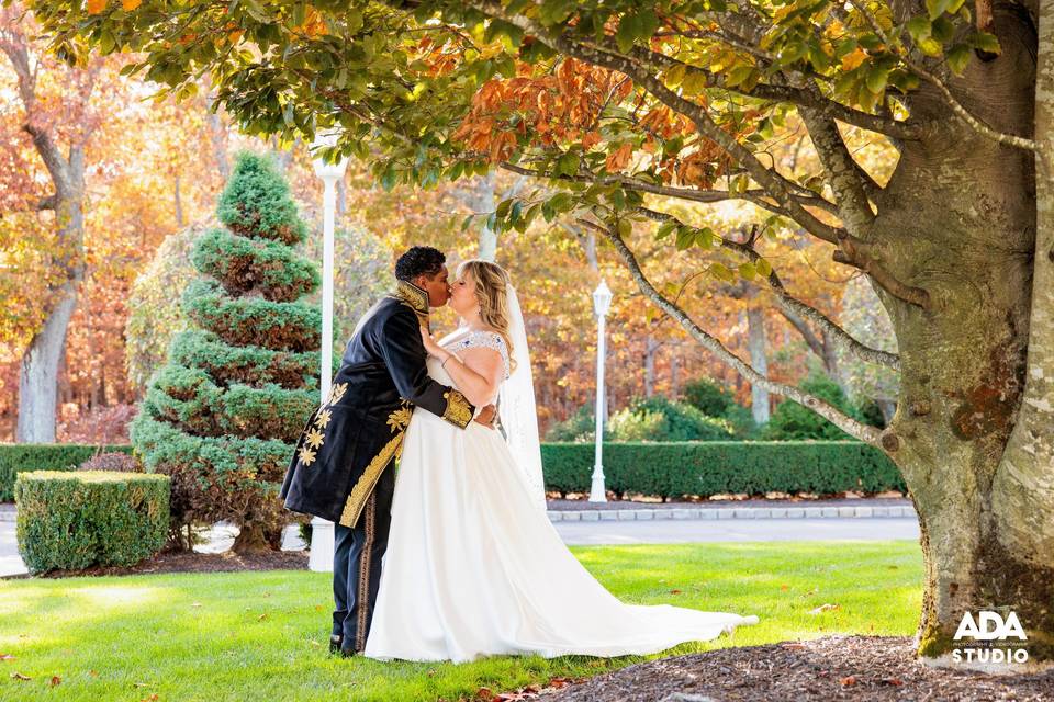Romantic  wedding kiss.