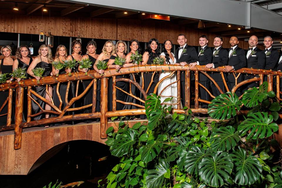 Bridal party on bridge