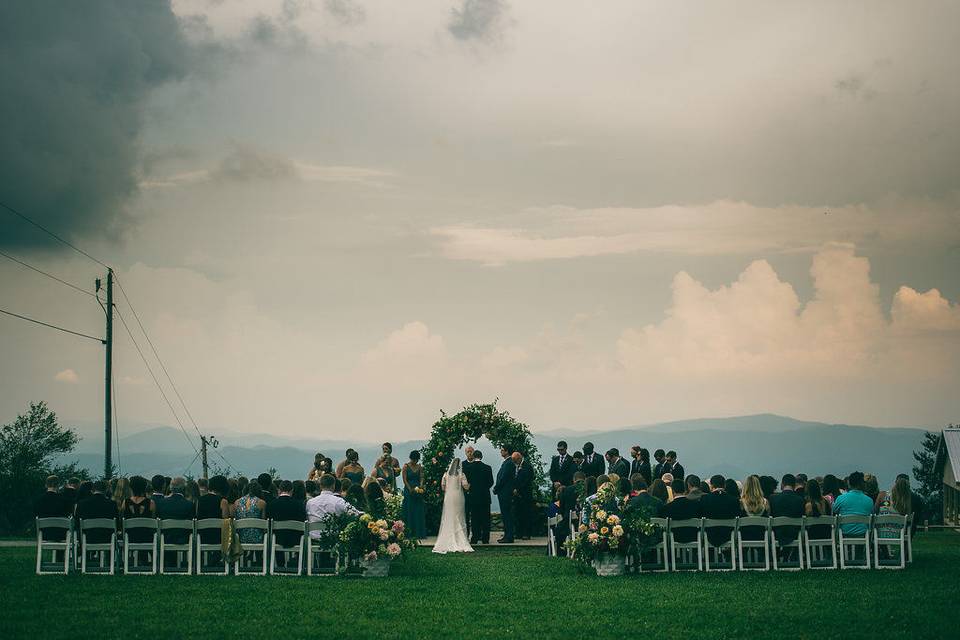 Outdoor ceremony with mountain views