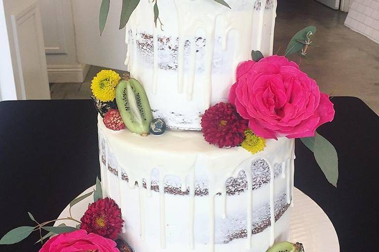 2-tier floral wedding cake