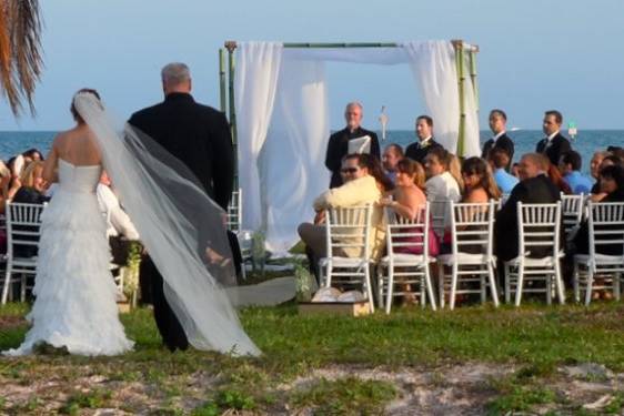 Arc Divine Tahitian Bamboo canopy / chuppah,  Red Fish Grill at Matheson Hammock Park, Beach, Coral Gables FL