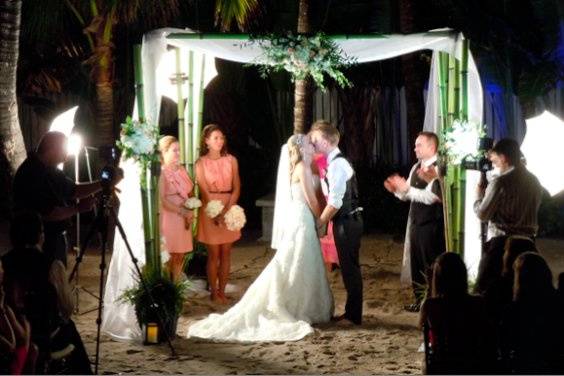Arc.Divine,com Tahitian Bamboo wedding canopy / chuppah,  National Hotel South Beach Miami Fl.