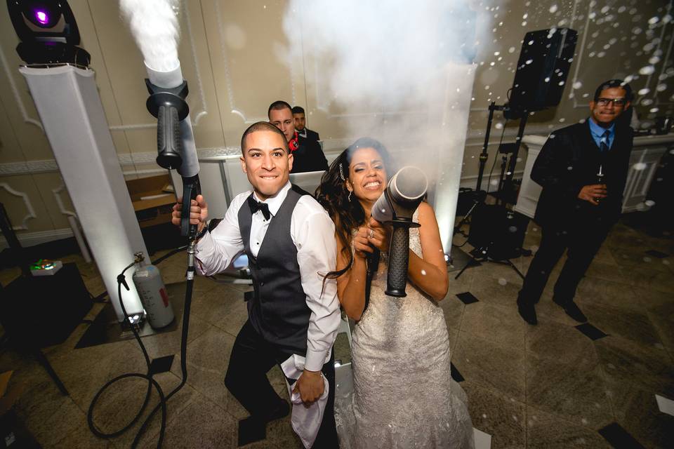 Newlyweds with their cannon