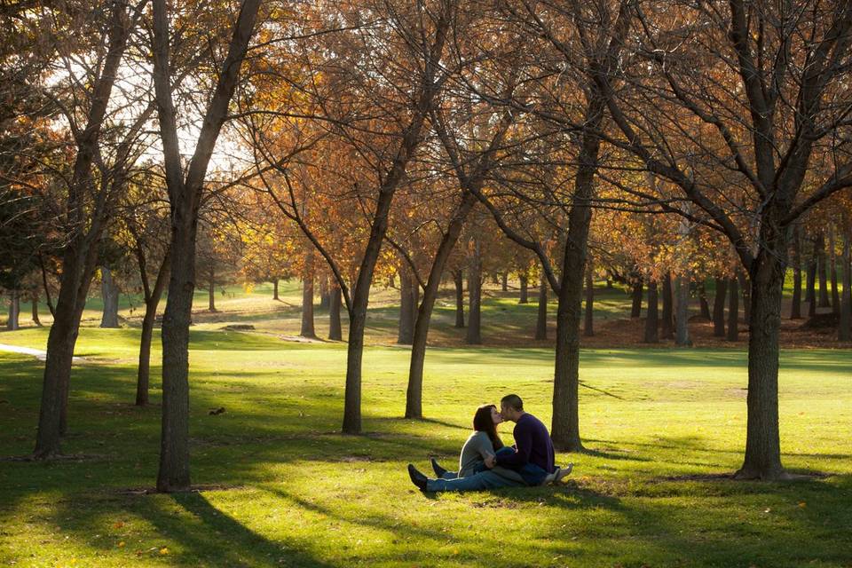 Fall Engagement Session with a very spontaneous and easy going couple. The location was Elmwood Park with the soft afternoon light.