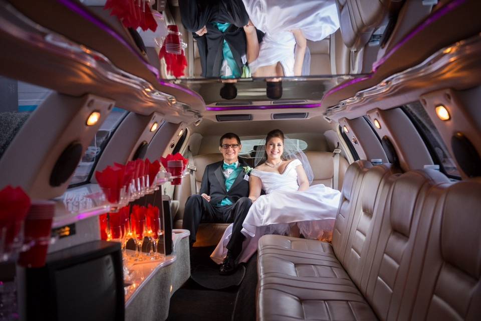 Couple inside the limo