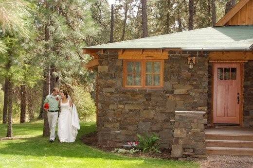 Bride & Groom at Cabin 18 at Lake Creek Lodge in Camp Sherman, Metolius River area, Central Oregon.http://www.lakecreeklodge.com/receptions.php