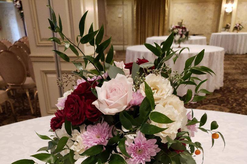 Gold and Burgundy Centerpieces