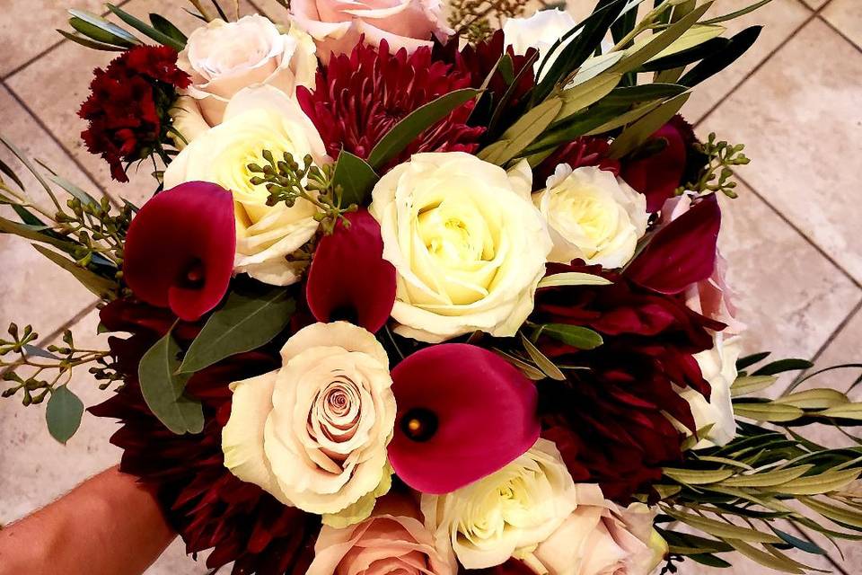 Gold and Burgundy Centerpieces