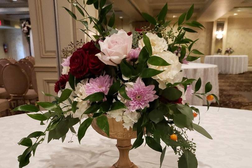 Gold and Burgundy Centerpieces