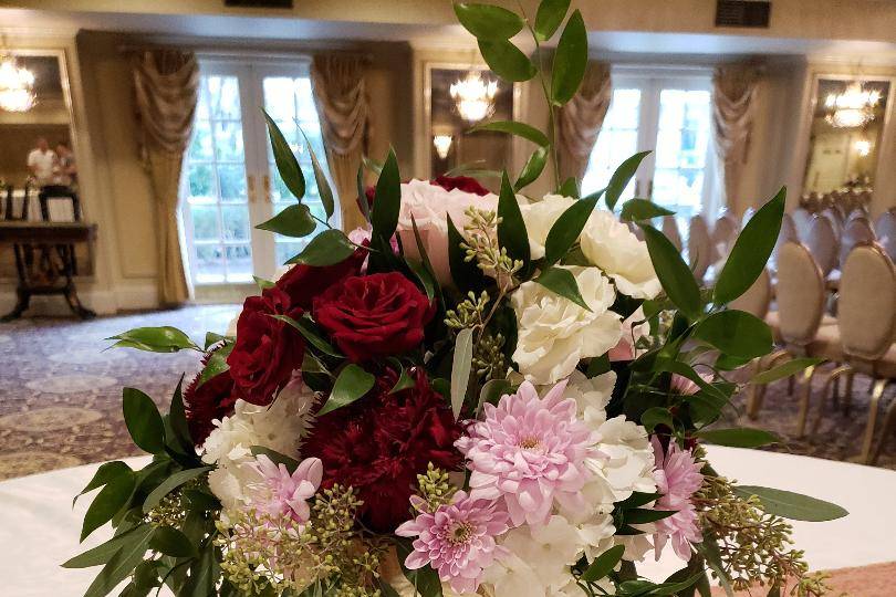 Gold and Burgundy Centerpieces