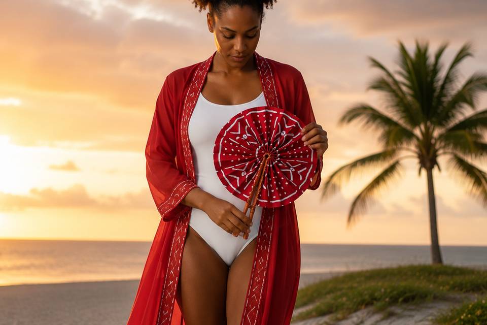 Beach kimono with fan