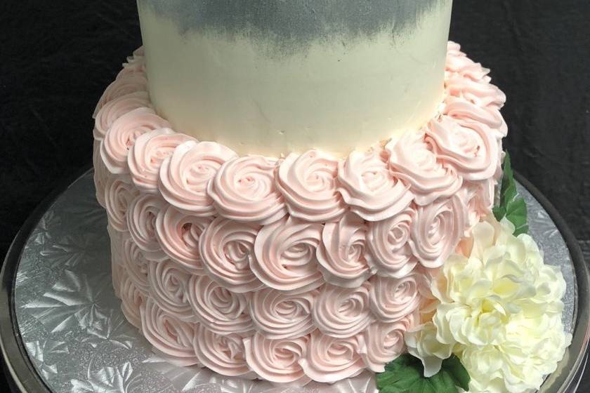 Silver painted with pink rosettes