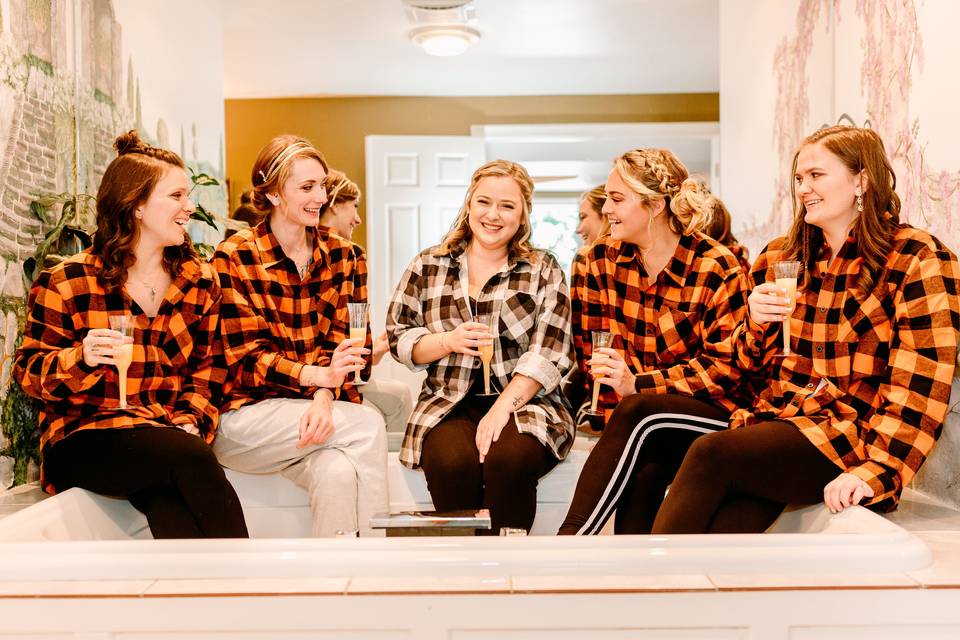 Bridesmaids laughing together