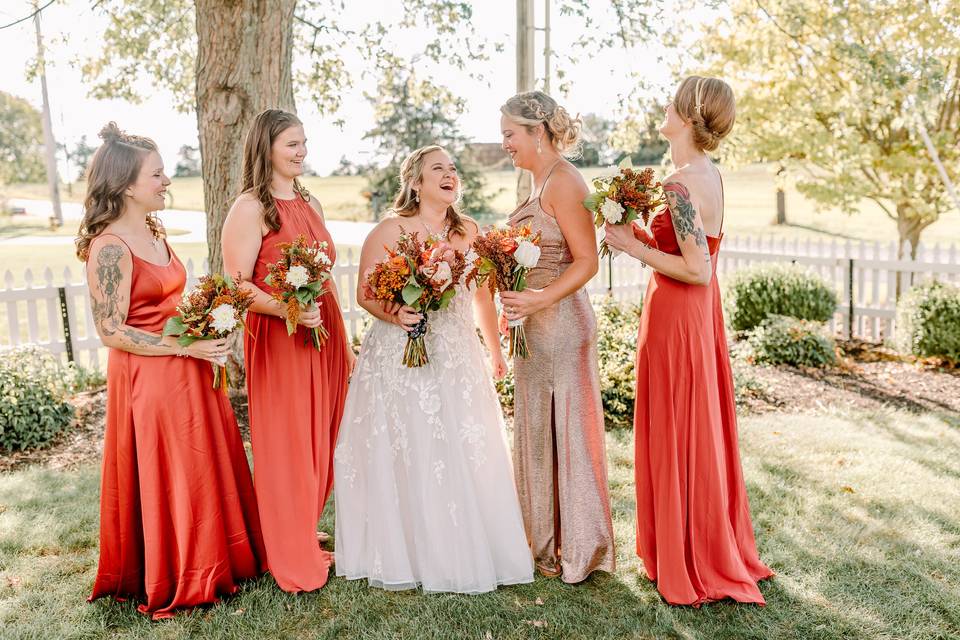 Bridesmaids laughing together